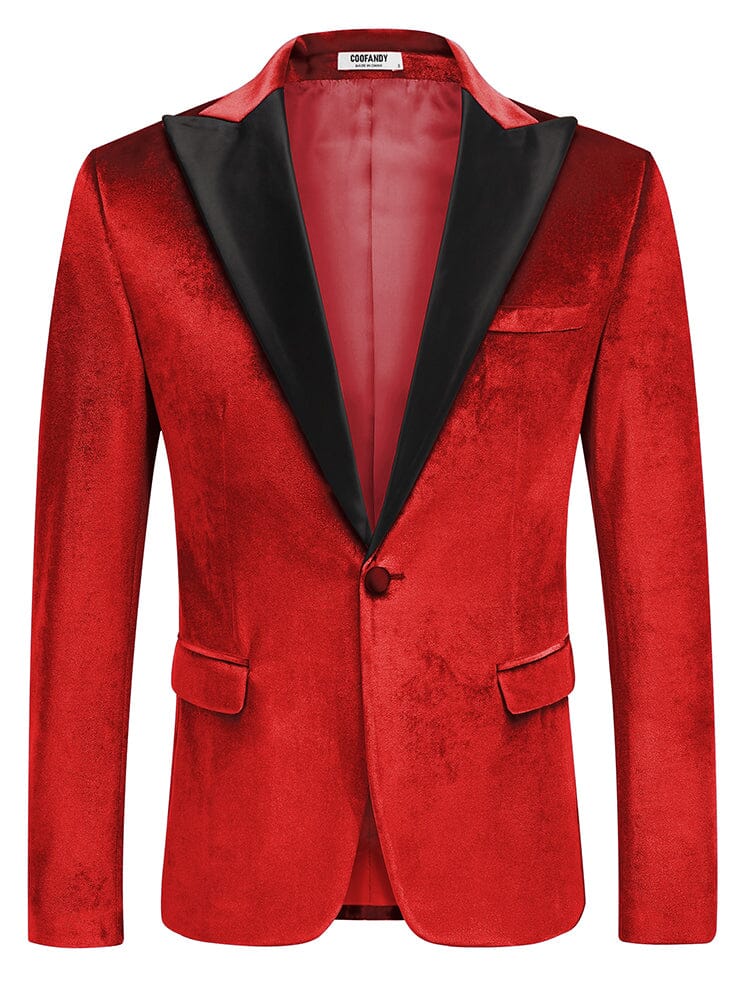 Velvet Tuxedo One Button Blazer (US Only) Blazer coofandy Red S 