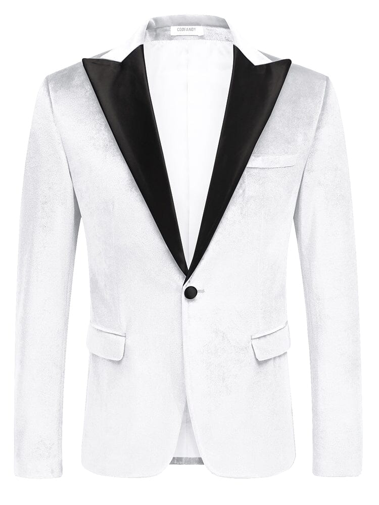 Velvet Tuxedo One Button Blazer (US Only) Blazer coofandy White S 