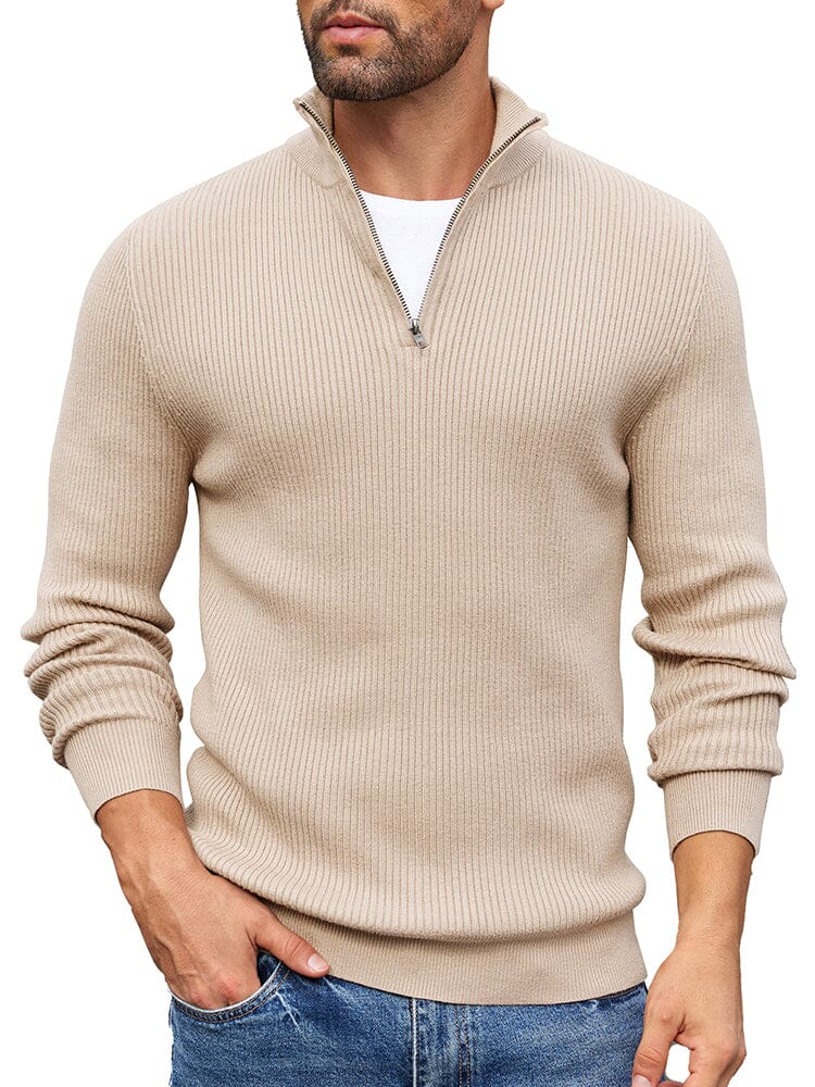 Timeless Stand Collar Knit Sweater (US Only) Sweater coofandy Beige S 