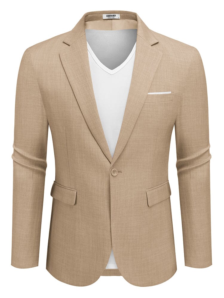 Casual One Button Suit Jackets (US Only) Blazer coofandy Khaki S 