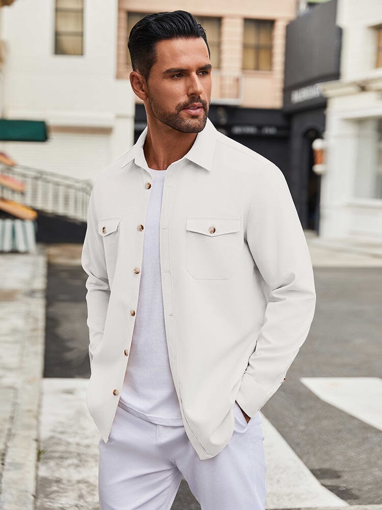 Casual Lightweight Shirt Jacket (US Only) Shirts coofandy White S 