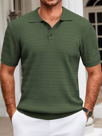 Casual Textured Knit Polo Shirt (US Only) Shirts coofandy Army Green S 