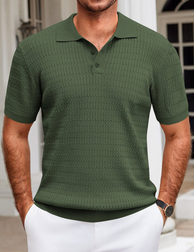 Casual Textured Knit Polo Shirt (US Only) Shirts coofandy Army Green S 