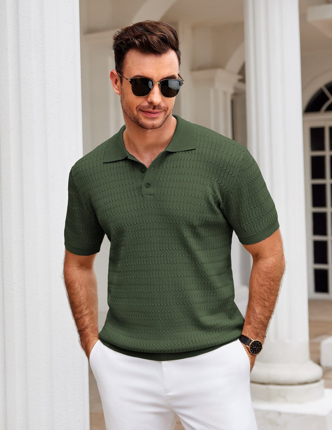 Casual Textured Knit Polo Shirt (US Only) Shirts coofandy 