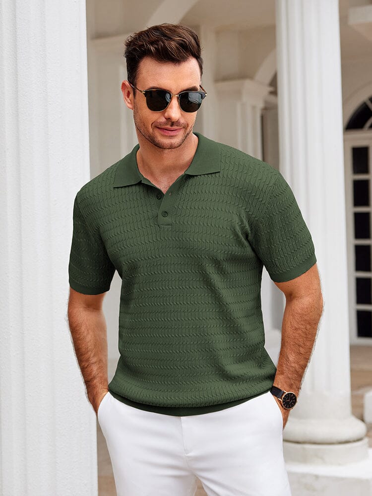 Casual Textured Knit Polo Shirt (US Only) Shirts coofandy 