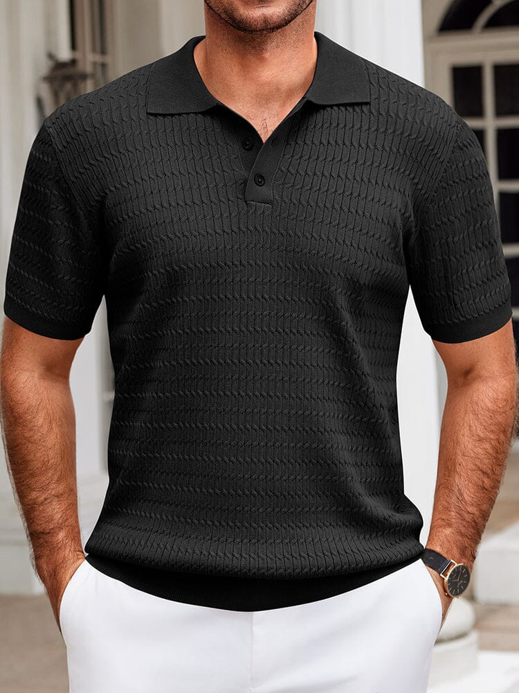 Casual Textured Knit Polo Shirt (US Only) Shirts coofandy Black S 