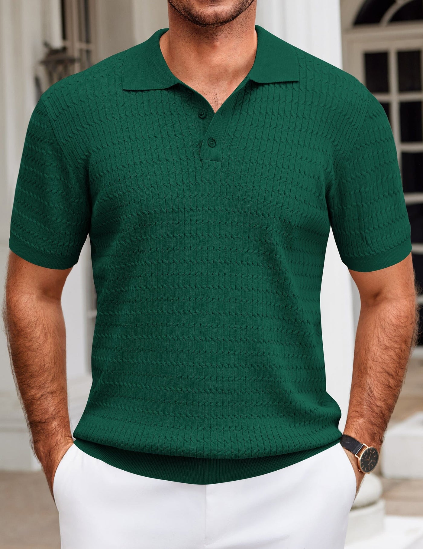 Casual Textured Knit Polo Shirt (US Only) Shirts coofandy Green S 