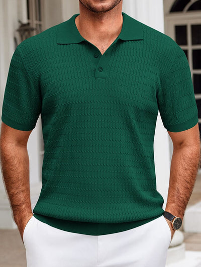 Casual Textured Knit Polo Shirt (US Only) Shirts coofandy Green S 