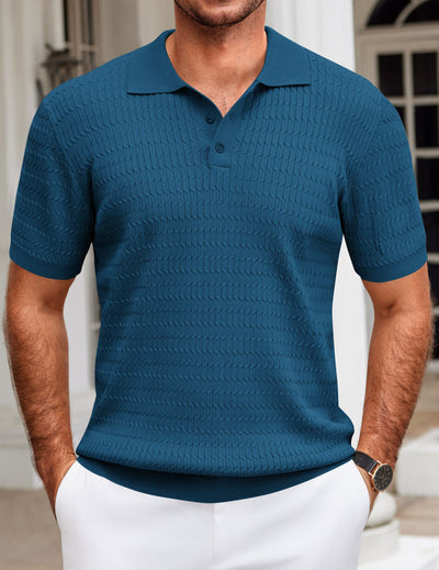 Casual Textured Knit Polo Shirt (US Only) Shirts coofandy Blue S 