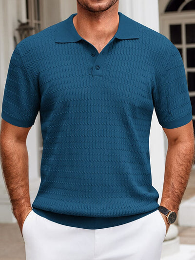 Casual Textured Knit Polo Shirt (US Only) Shirts coofandy Blue S 