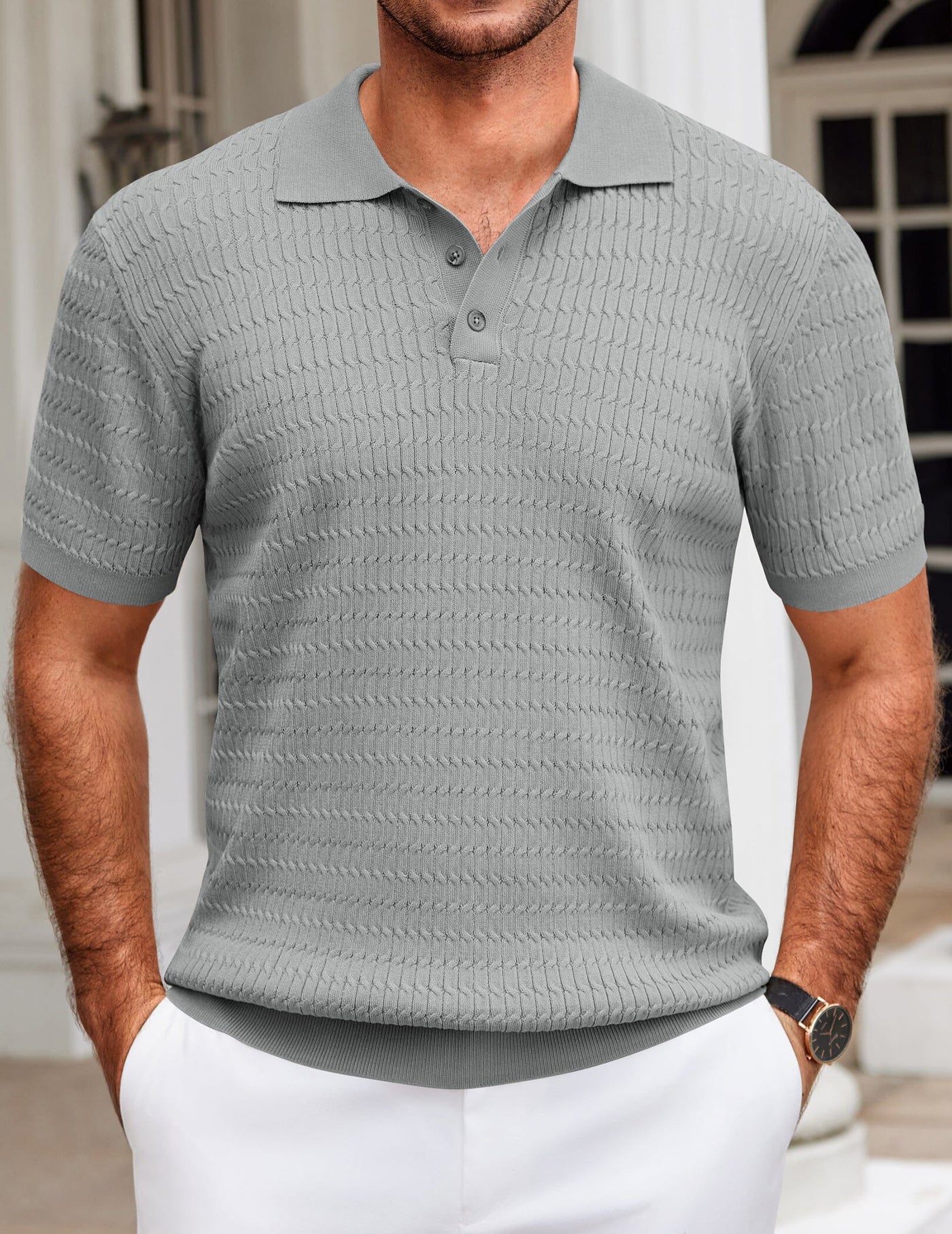 Casual Textured Knit Polo Shirt (US Only) Shirts coofandy Light Gray S 