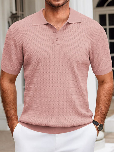 Casual Textured Knit Polo Shirt (US Only) Shirts coofandy Pink S 