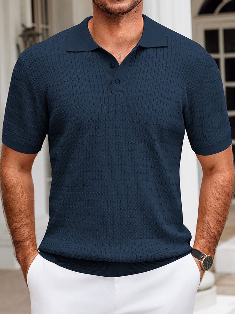 Casual Textured Knit Polo Shirt (US Only) Shirts coofandy Navy Blue S 