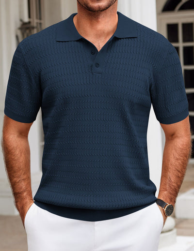 Casual Textured Knit Polo Shirt (US Only) Shirts coofandy Navy Blue S 