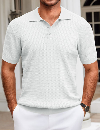 Casual Textured Knit Polo Shirt (US Only) Shirts coofandy White S 