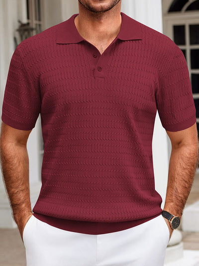 Casual Textured Knit Polo Shirt (US Only) Shirts coofandy Wine Red S 