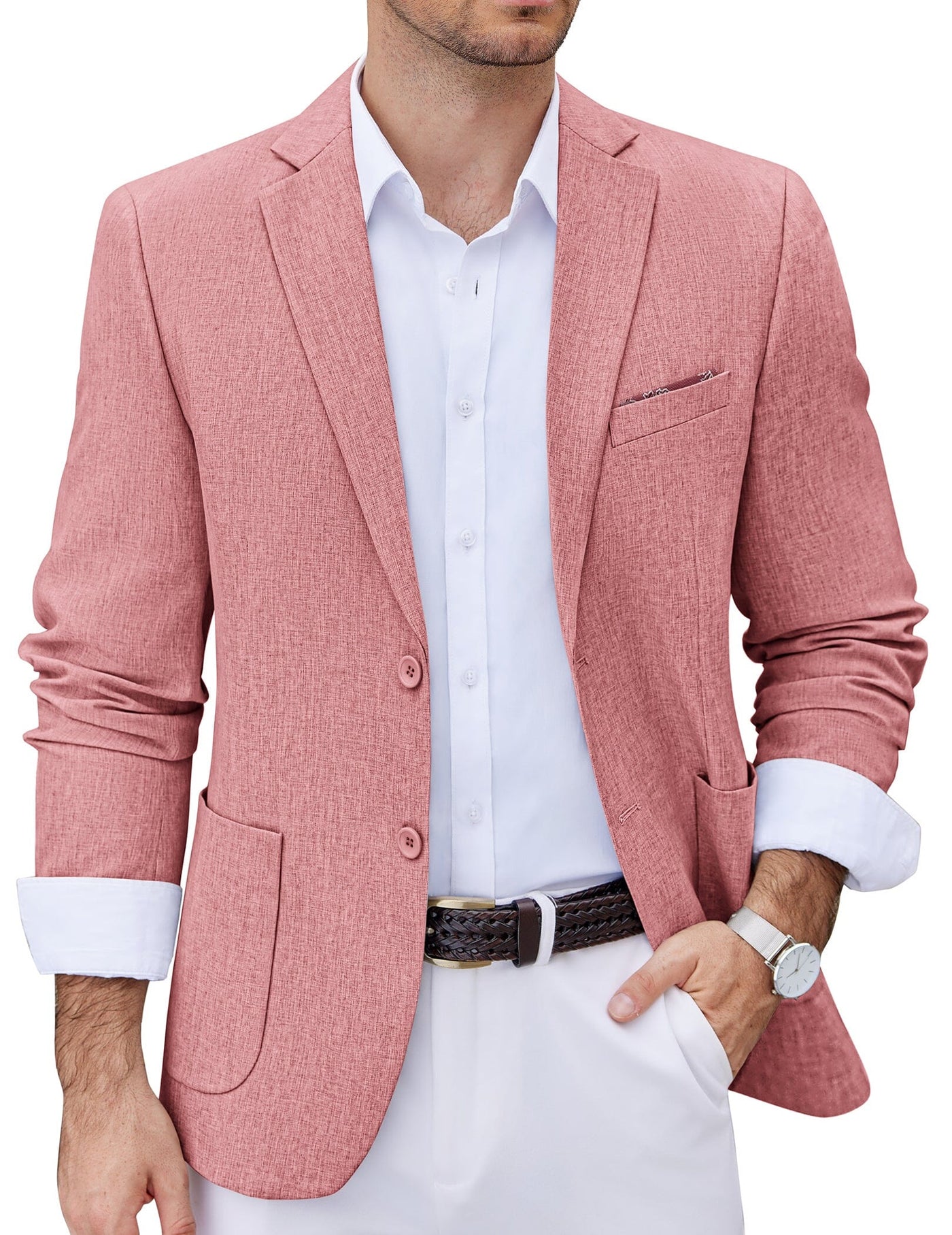 Lightweight Printed Lining Suit Jacket (US Only) Blazer coofandy Pink S 