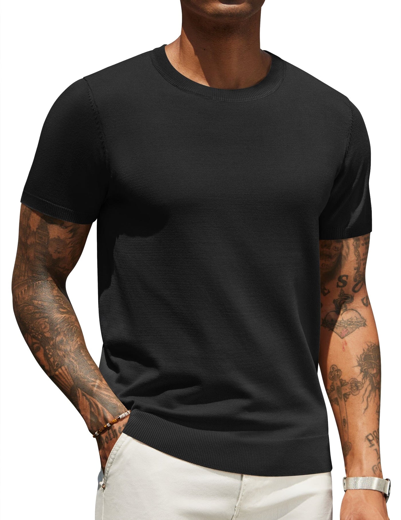 Casual Basic Knit T-Shirt (US Only) Shirts coofandy Black S 