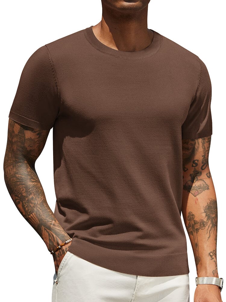 Casual Basic Knit T-Shirt (US Only) Shirts coofandy Brown S 