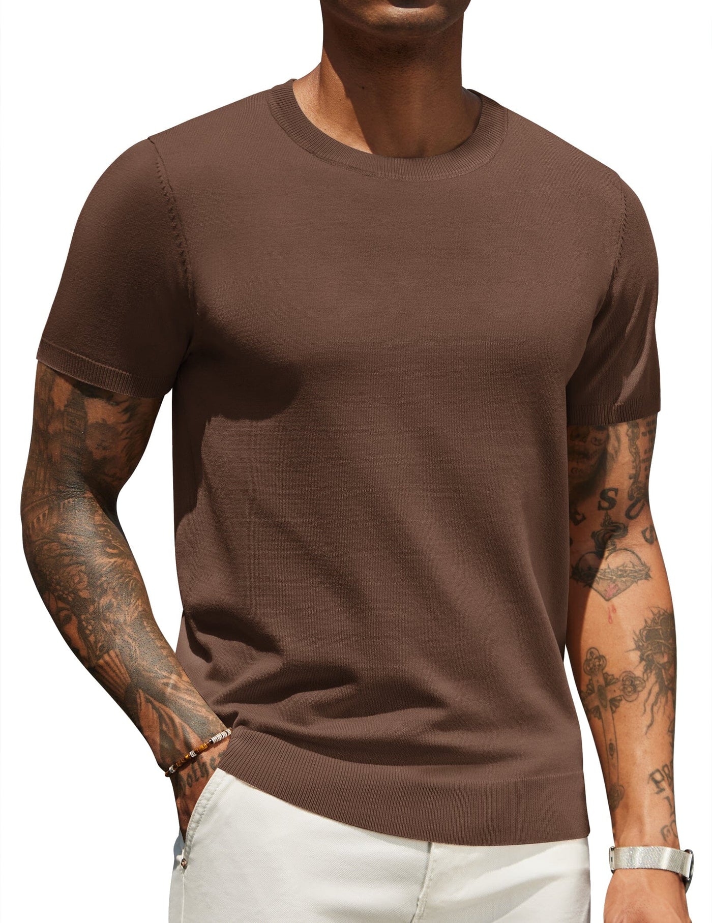 Casual Basic Knit T-Shirt (US Only) Shirts coofandy Brown S 