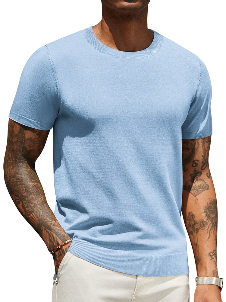 Casual Basic Knit T-Shirt (US Only) Shirts coofandy Clear Blue S 