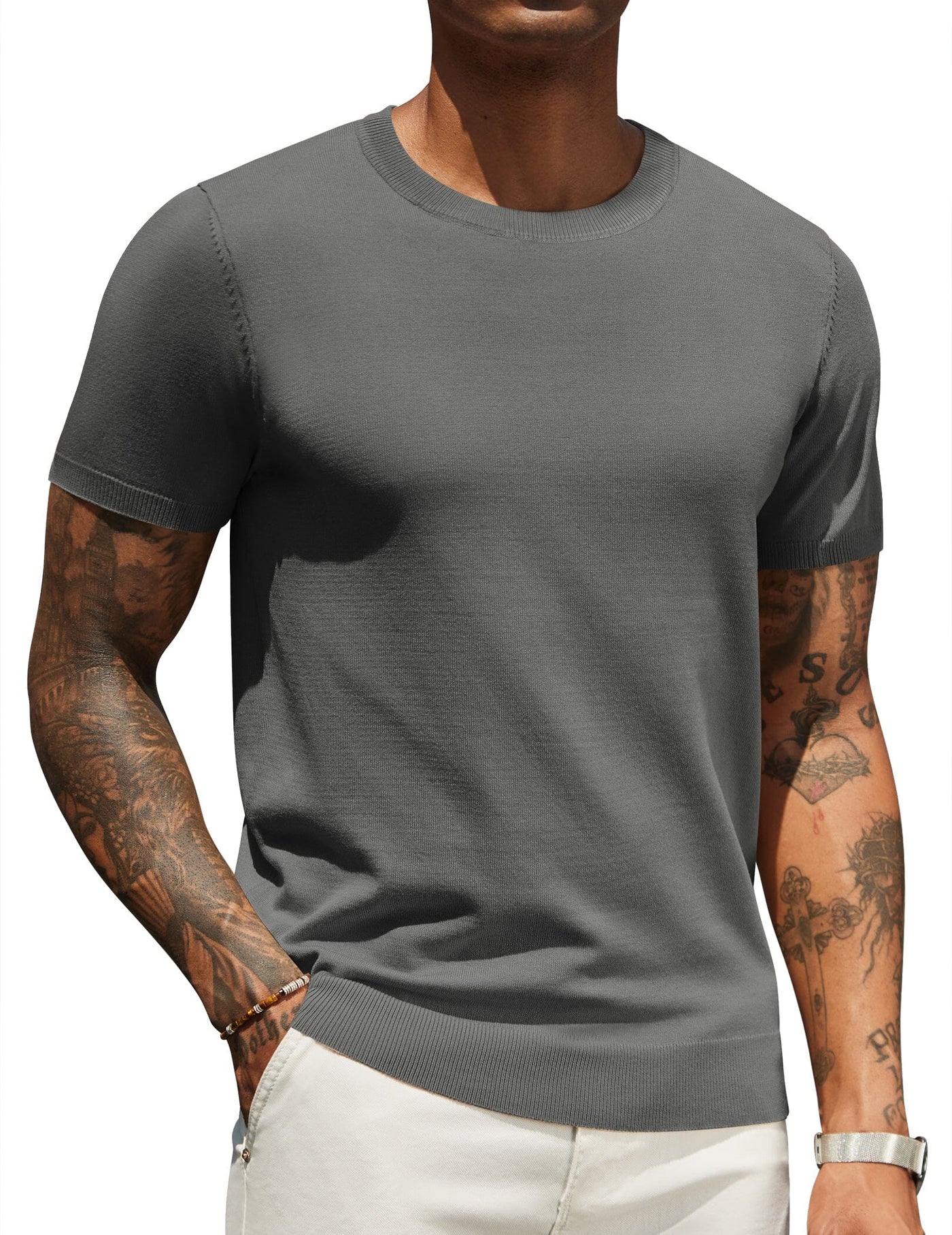 Casual Basic Knit T-Shirt (US Only) Shirts coofandy Dark Gray S 