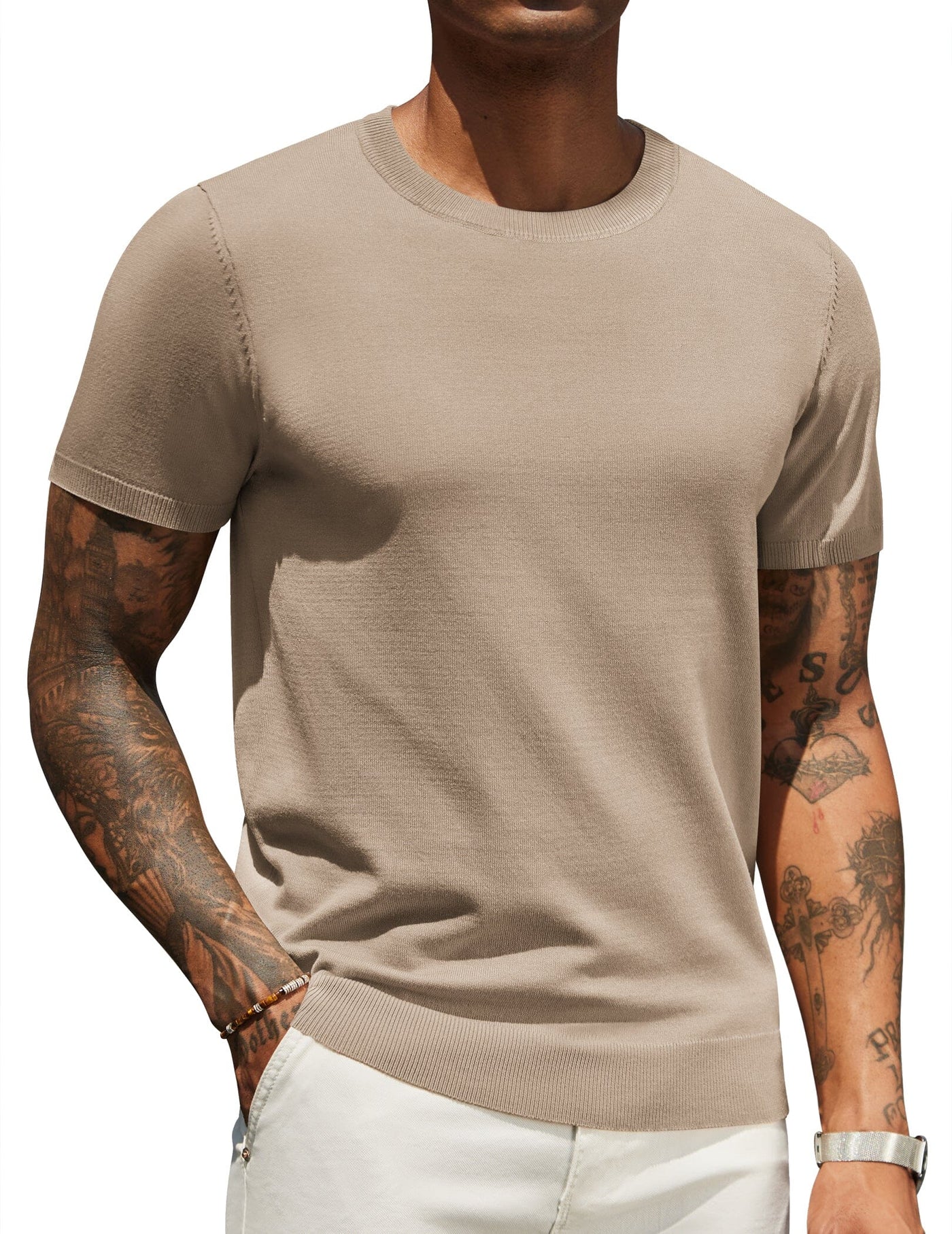 Casual Basic Knit T-Shirt (US Only) Shirts coofandy Khaki S 