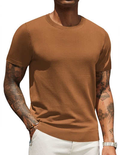 Casual Basic Knit T-Shirt (US Only) Shirts coofandy Light Brown S 