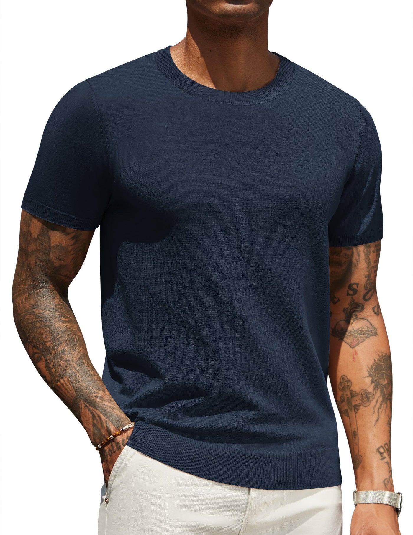 Casual Basic Knit T-Shirt (US Only) Shirts coofandy Navy Blue S 