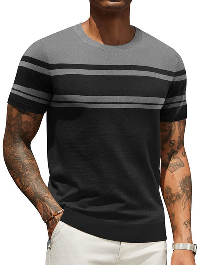 Casual Basic Knit T-Shirt (US Only) Shirts coofandy Gray Stripe S 