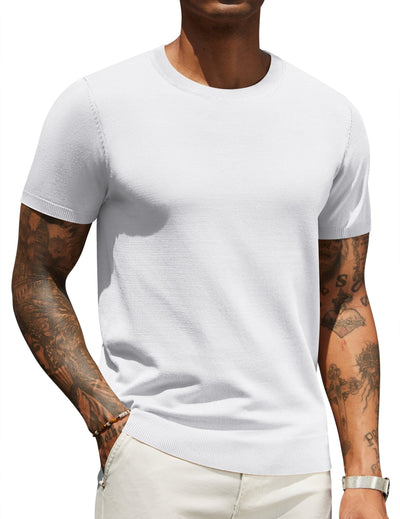 Casual Basic Knit T-Shirt (US Only) Shirts coofandy White S 