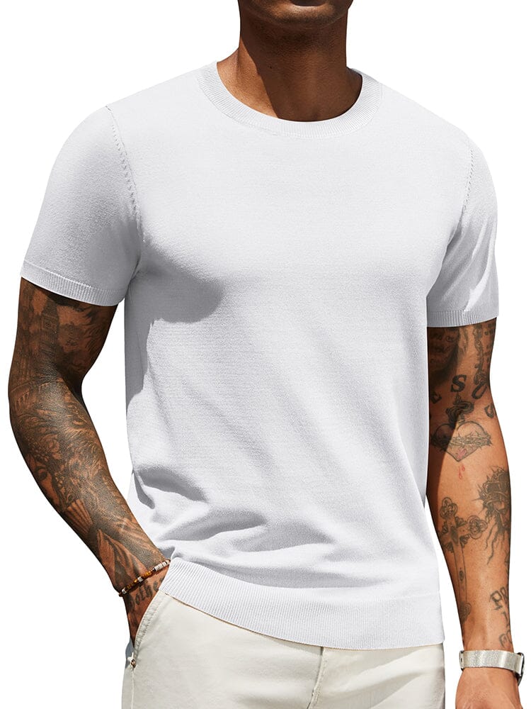 Casual Basic Knit T-Shirt (US Only) Shirts coofandy White S 