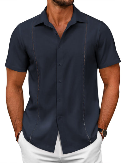 Summer Cuban Guayabera Shirt (US Only) Shirts coofandy Navy Blue S 