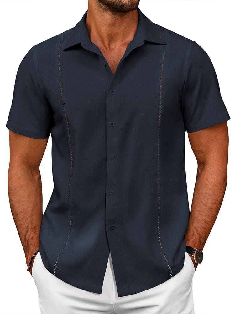 Summer Cuban Guayabera Shirt (US Only) Shirts coofandy Navy Blue S 