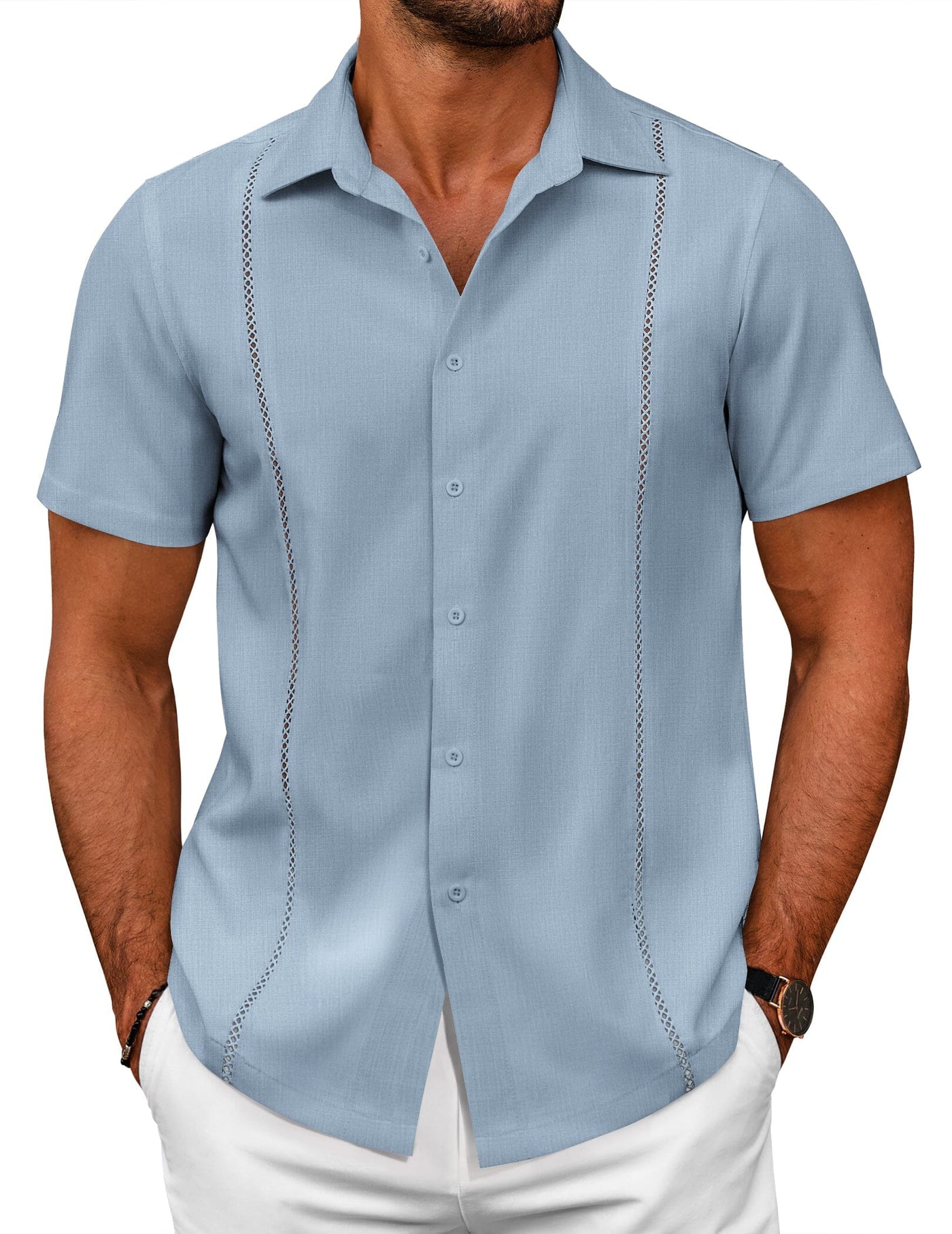 Summer Cuban Guayabera Shirt (US Only) Shirts coofandy Clear Blue S 