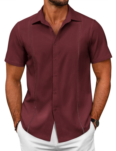 Summer Cuban Guayabera Shirt (US Only) Shirts coofandy Dark Red S 