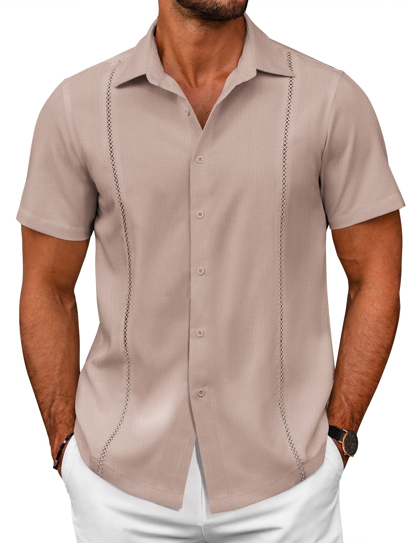 Summer Cuban Guayabera Shirt (US Only) Shirts coofandy Pink S 