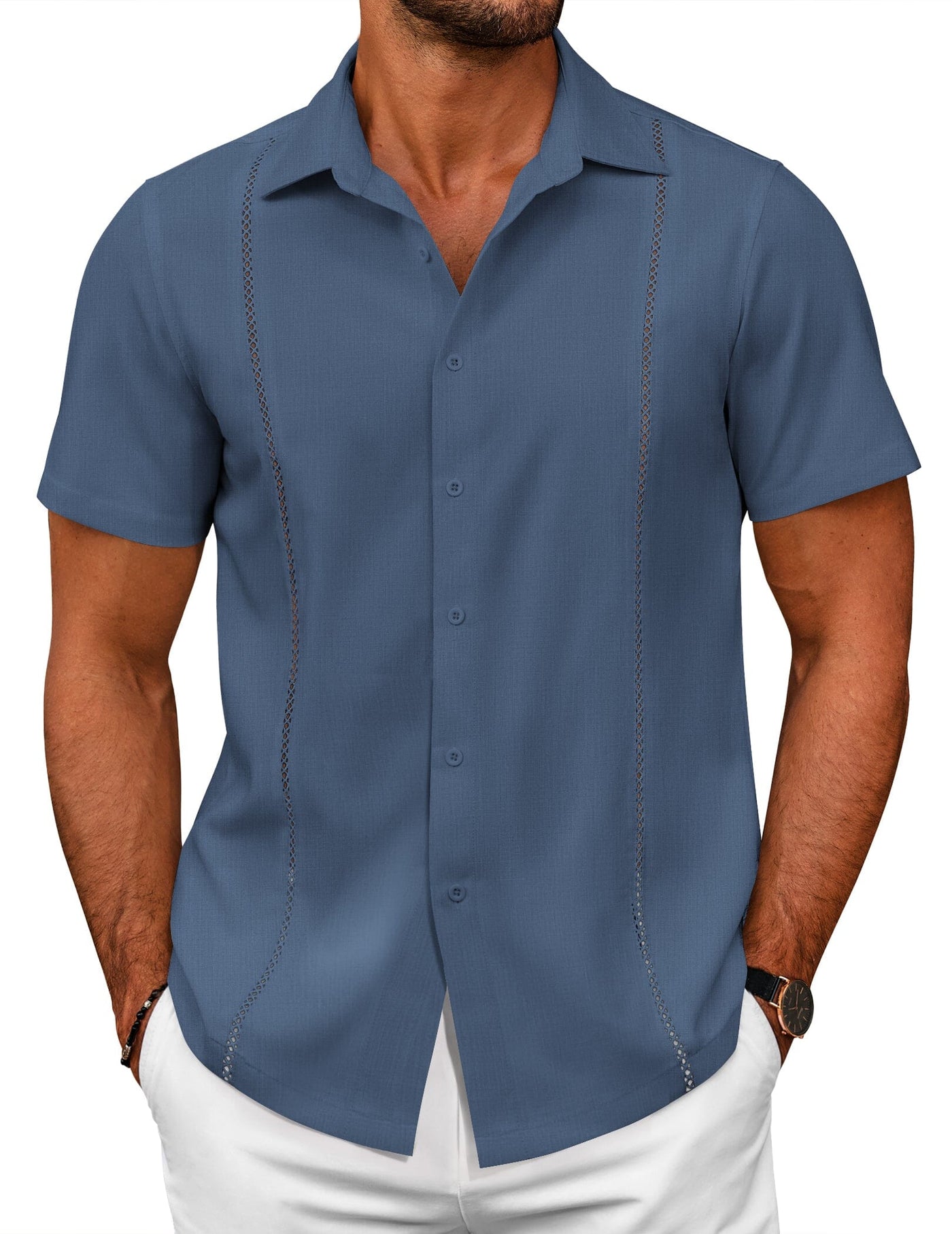 Summer Cuban Guayabera Shirt (US Only) Shirts coofandy Blue S 