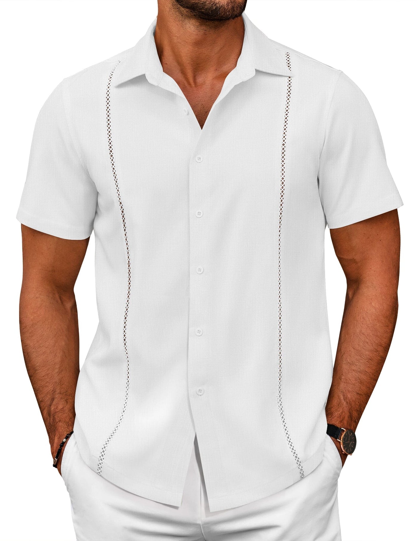 Summer Cuban Guayabera Shirt (US Only) Shirts coofandy White S 