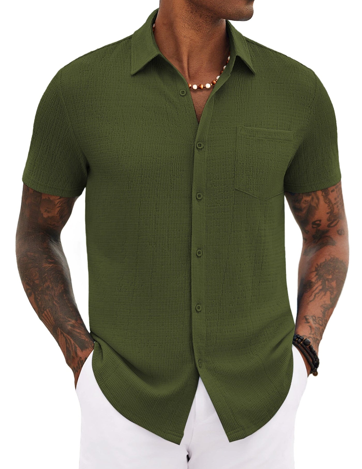 Casual Summer Textured Shirt (US Only) Shirts coofandy Army Green S 