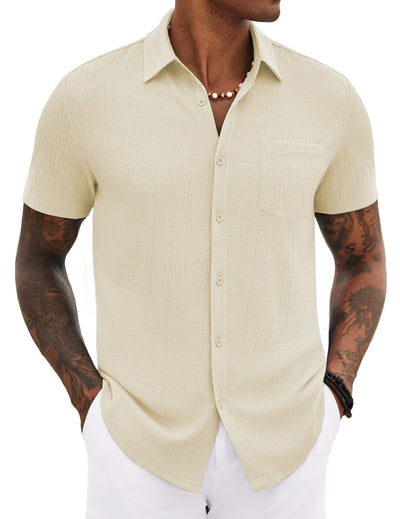 Casual Summer Textured Shirt (US Only) Shirts coofandy Beige S 