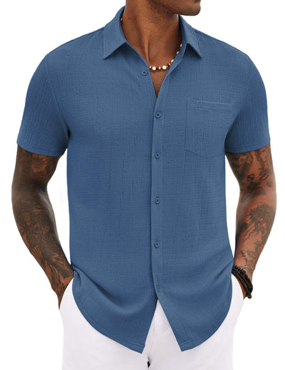 Casual Summer Textured Shirt (US Only) Shirts coofandy Denim Blue S 