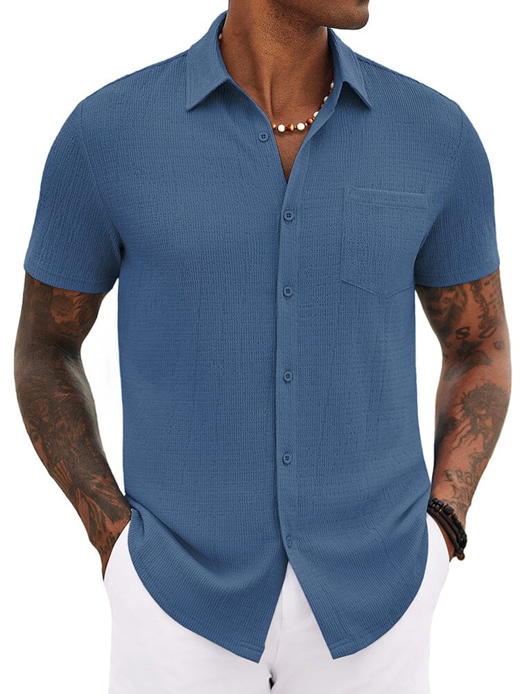 Casual Summer Textured Shirt (US Only) Shirts coofandy Denim Blue S 