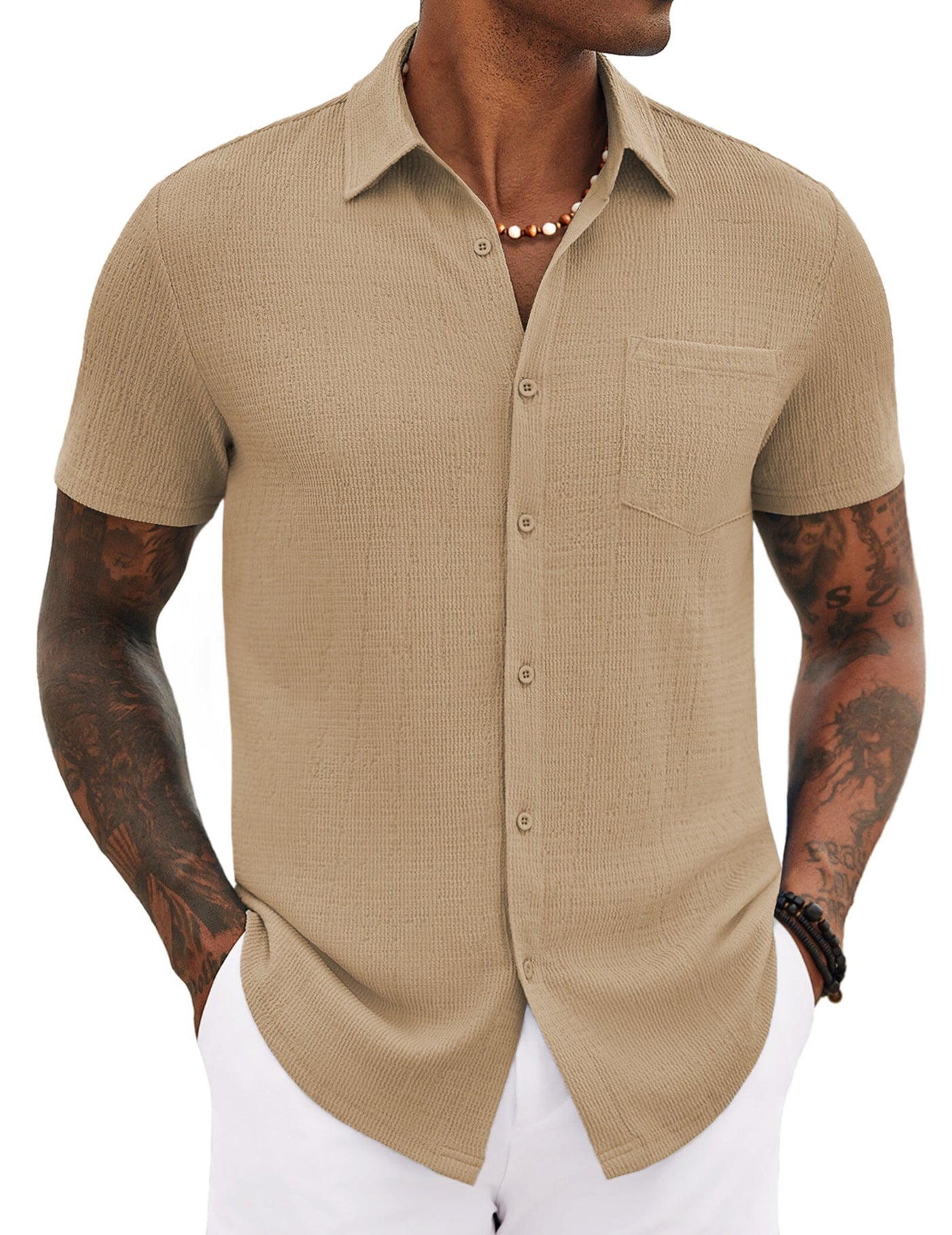 Casual Summer Textured Shirt (US Only) Shirts coofandy Khaki S 