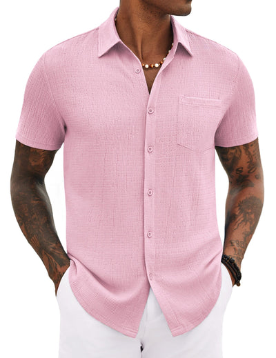 Casual Summer Textured Shirt (US Only) Shirts coofandy Pink S 