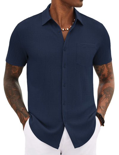 Casual Summer Textured Shirt (US Only) Shirts coofandy Navy Blue S 