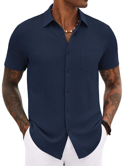 Casual Summer Textured Shirt (US Only) Shirts coofandy Navy Blue S 