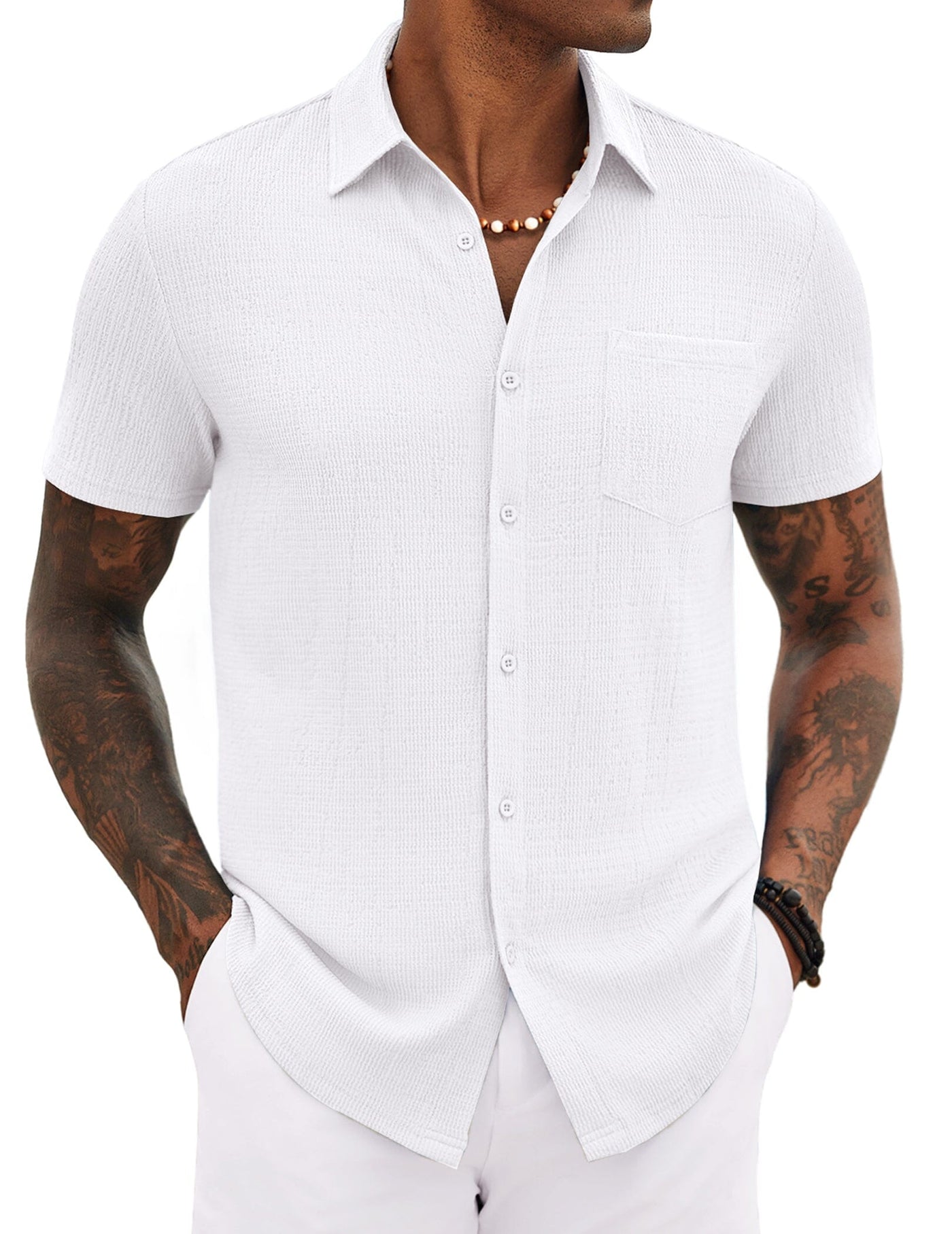 Casual Summer Textured Shirt (US Only) Shirts coofandy White S 