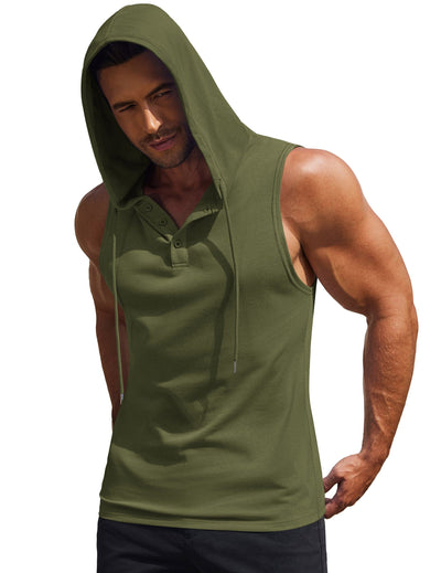 Cotton Hooded Tank Tops (US Only) Tank Tops coofandy Army Green S 