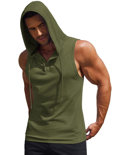 Cotton Hooded Tank Tops (US Only) Tank Tops coofandy Army Green S 